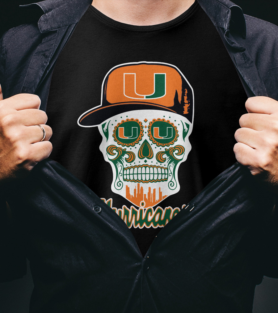 Miami Hurricanes Skull Orange And Green U Cap T-Shirt