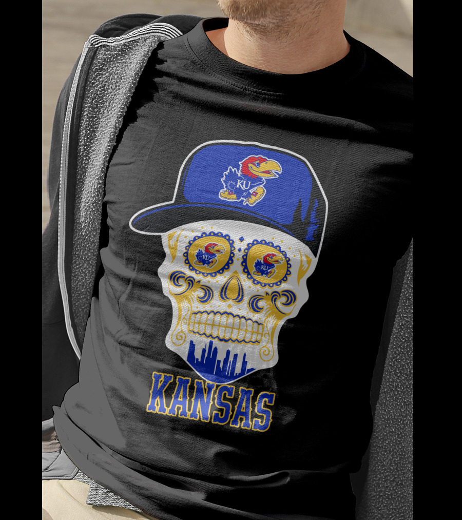 Kansas Jayhawks Skull Hat Ku T-Shirt