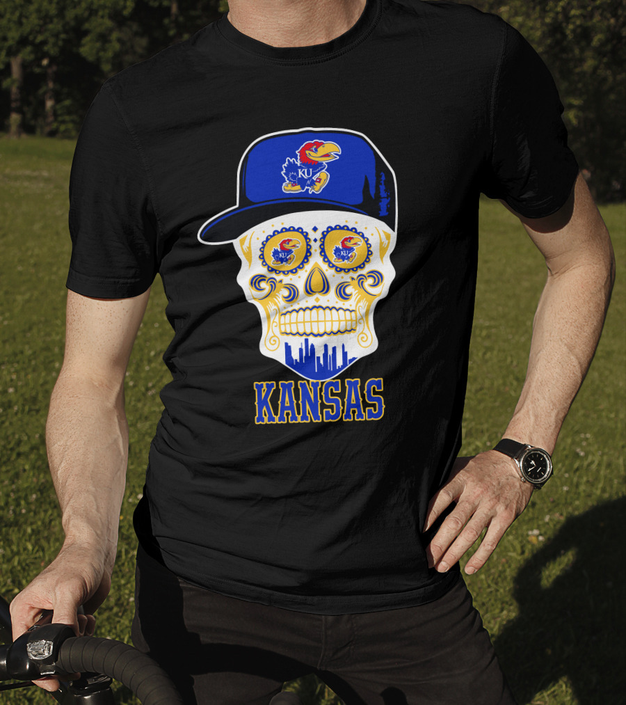 Kansas Jayhawks Skull Hat Ku T-Shirt