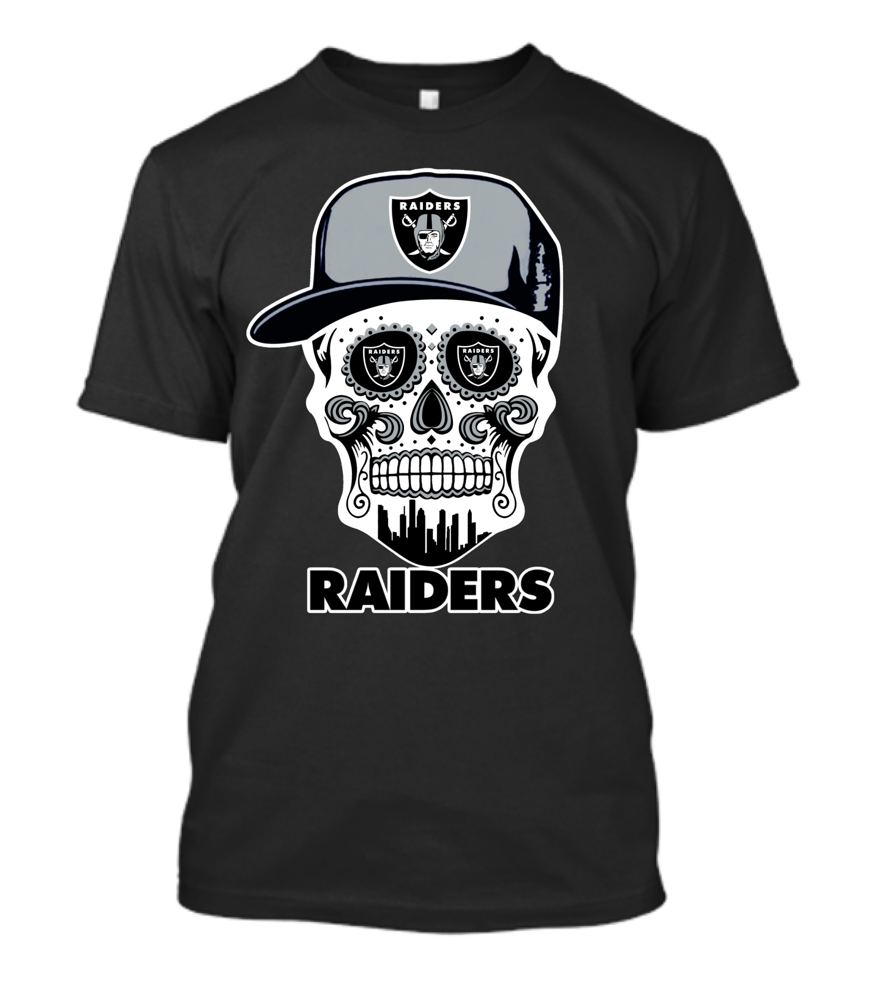 Las Vegas Raiders Skull Cap City Skyline Fun T-Shirt