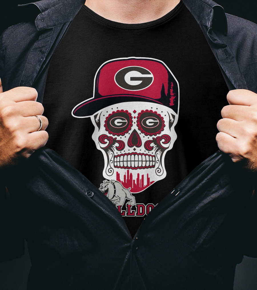 Georgia Bulldogs Sugar Skull Hat Bulldogs T-Shirt