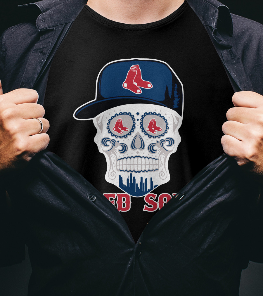 Boston Red Sox Skull Hat Cityscape Funny T-Shirt