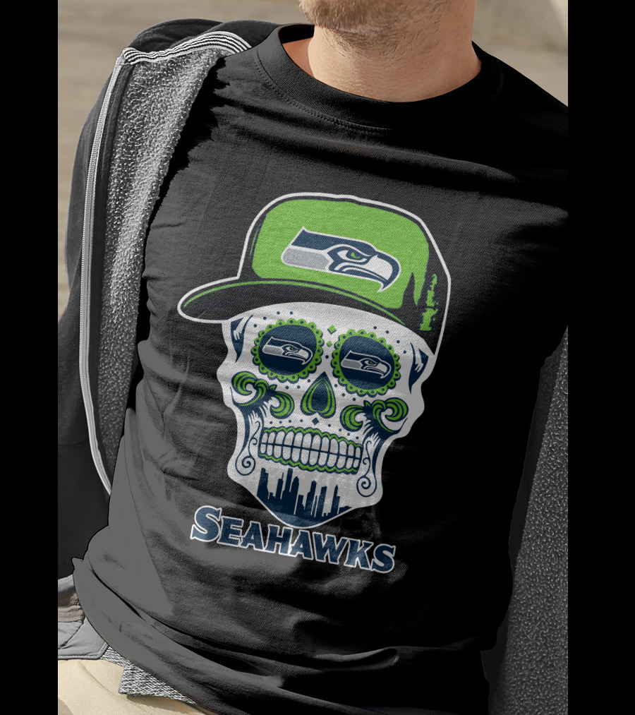 Seattle Seahawks Skull With Hat T-Shirt