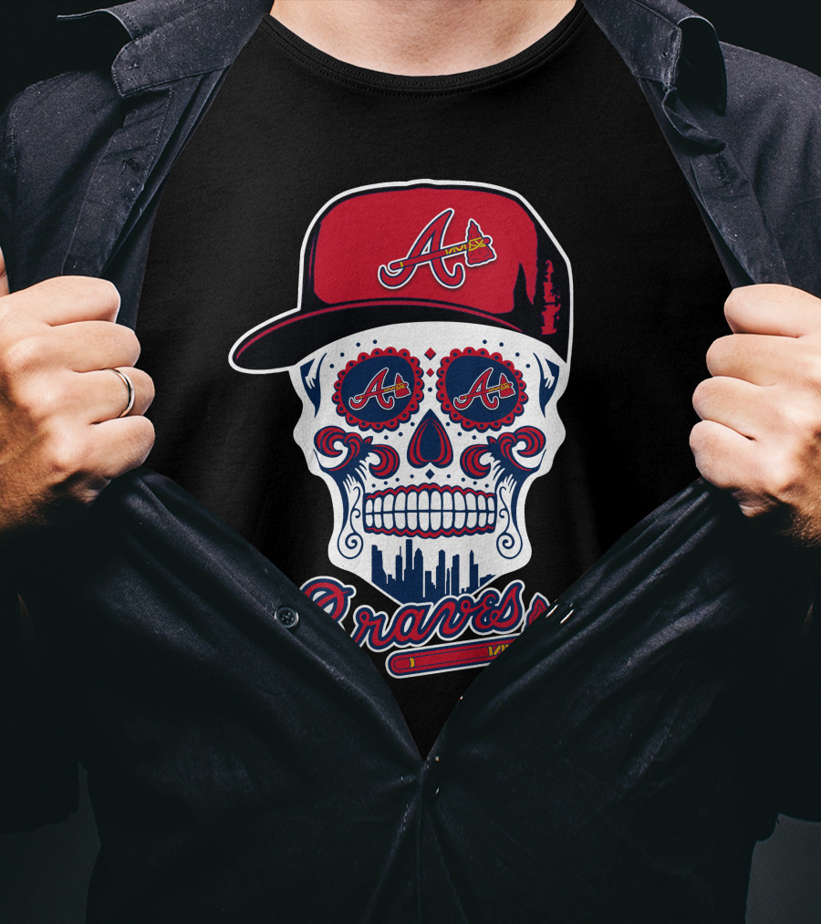 Braves Skull With Red Cap And Tomahawk Elements T-Shirt