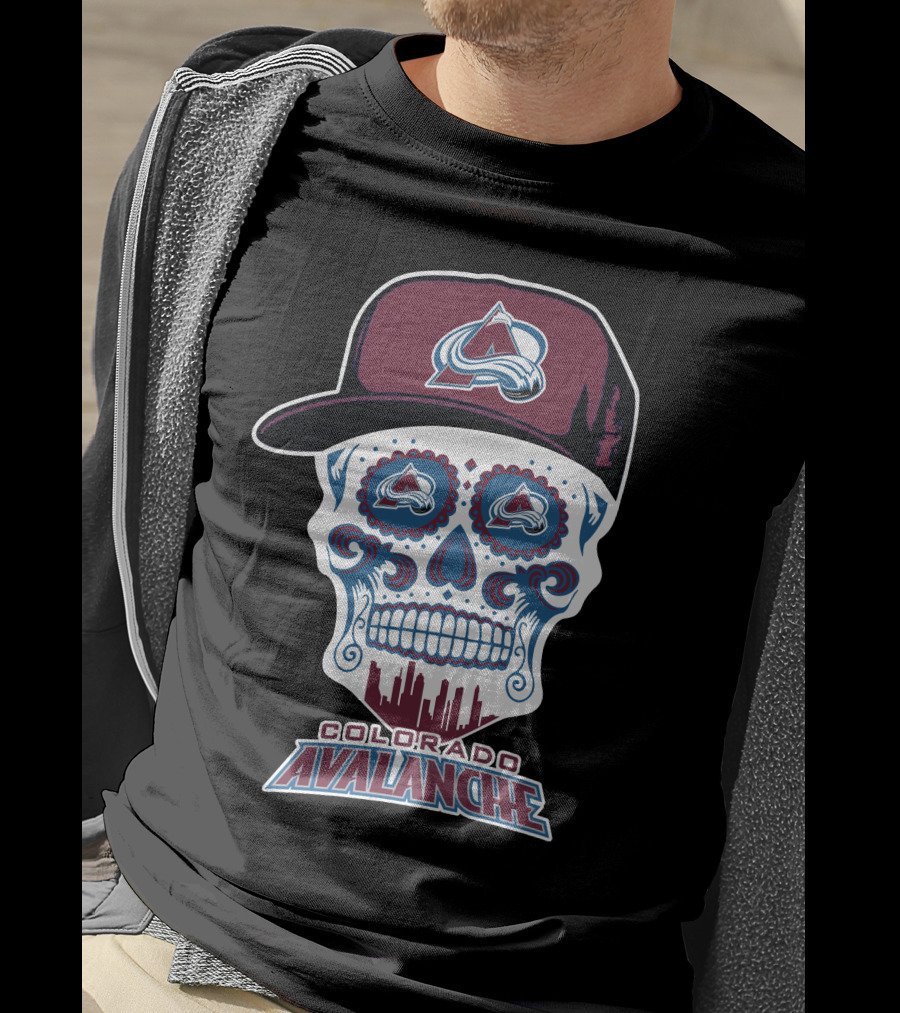 Colorado Avalanche Skull Cityscape Ice Hockey Humor T-Shirt