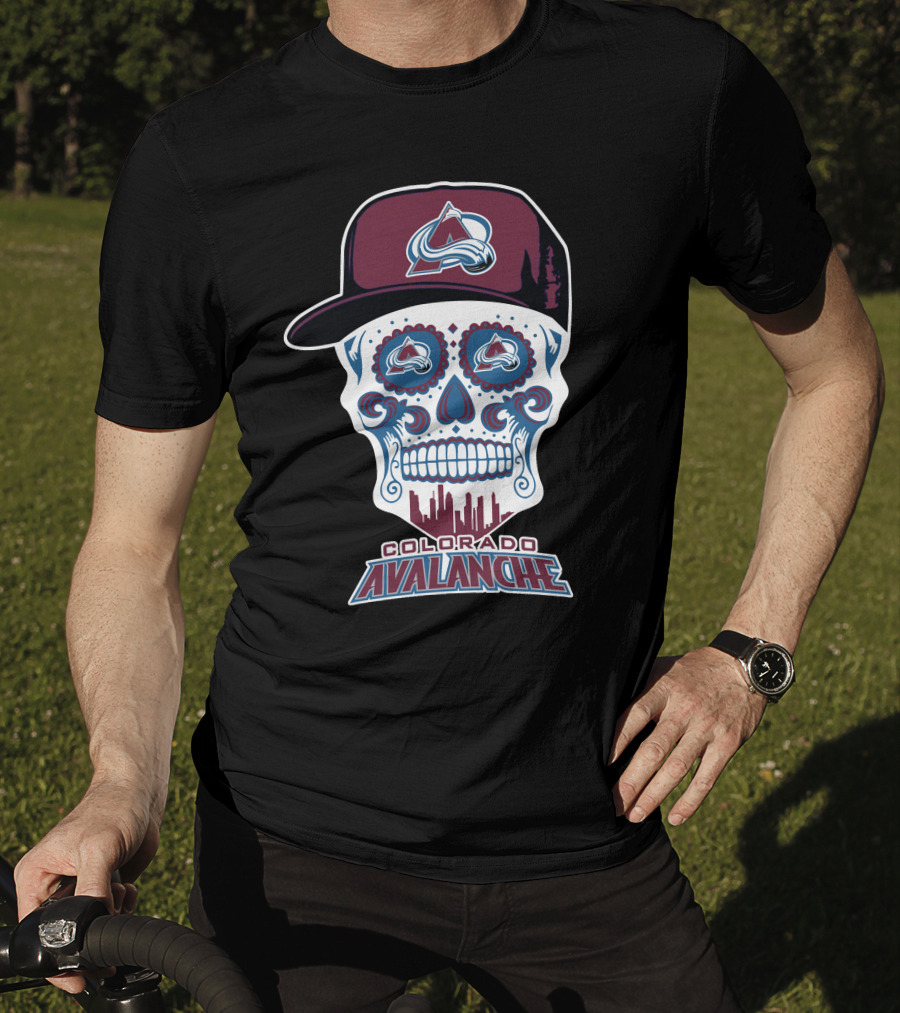 Colorado Avalanche Skull Cityscape Ice Hockey Humor T-Shirt