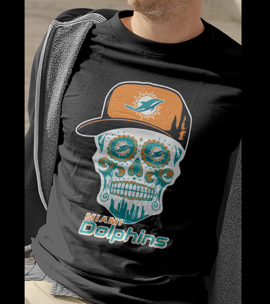 Miami Dolphins Skull With Hat T-Shirt