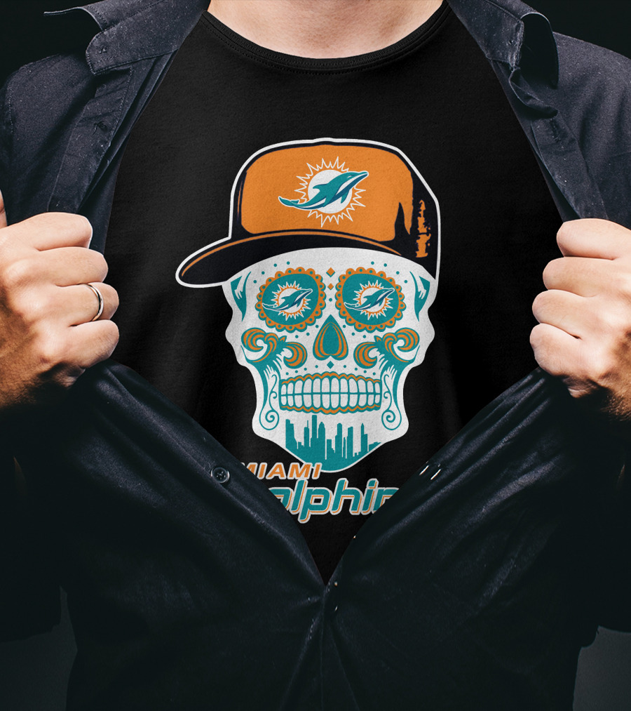 Miami Dolphins Skull With Hat T-Shirt