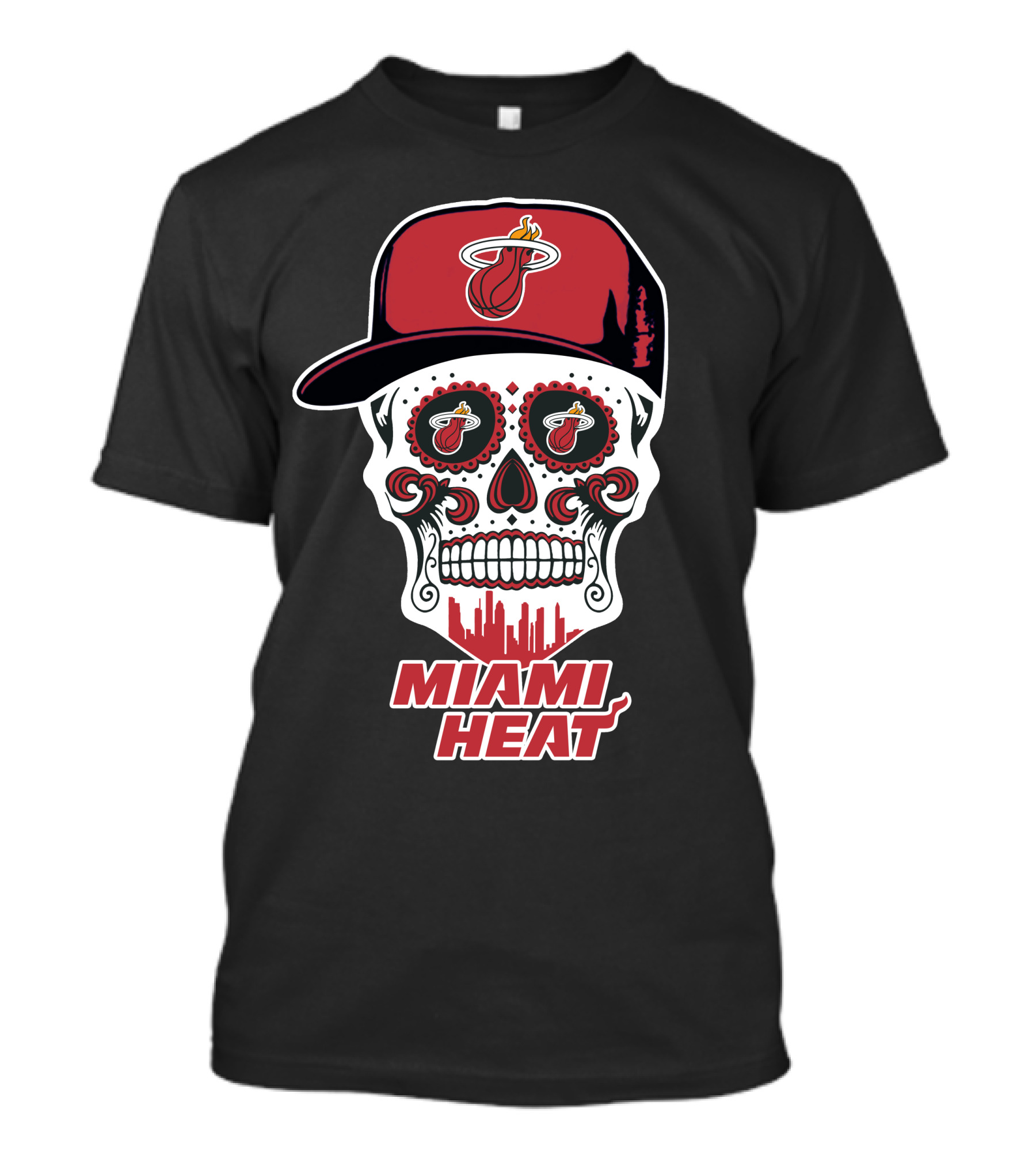 Miami Heat Skull With Basketball Logo And Cap T-Shirt