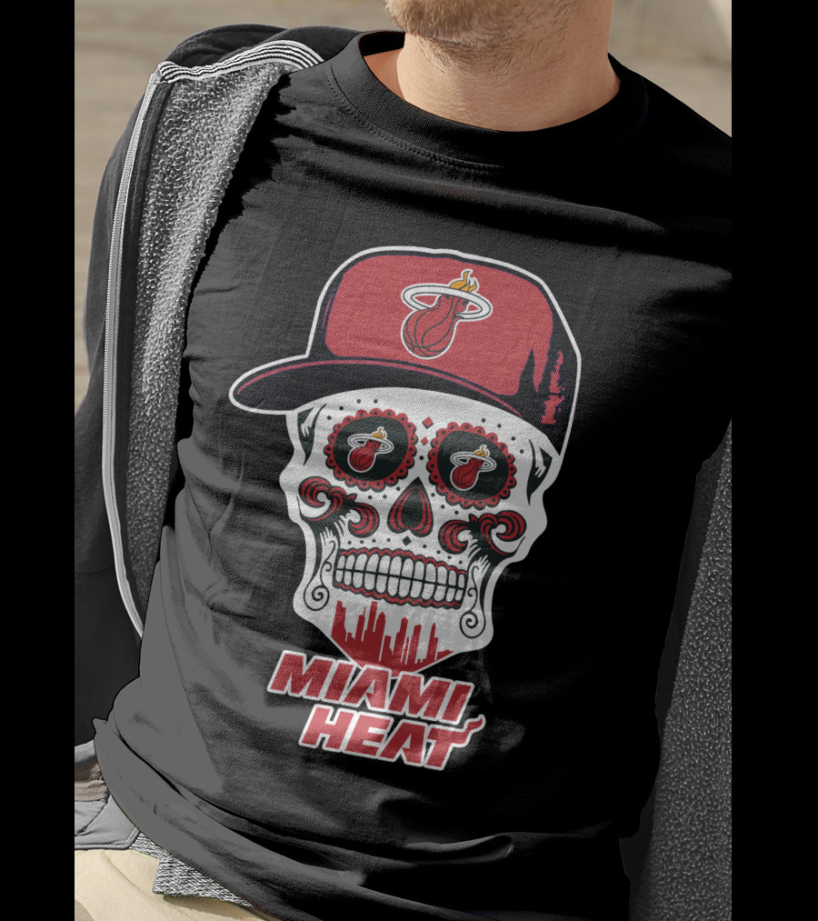 Miami Heat Skull With Basketball Logo And Cap T-Shirt