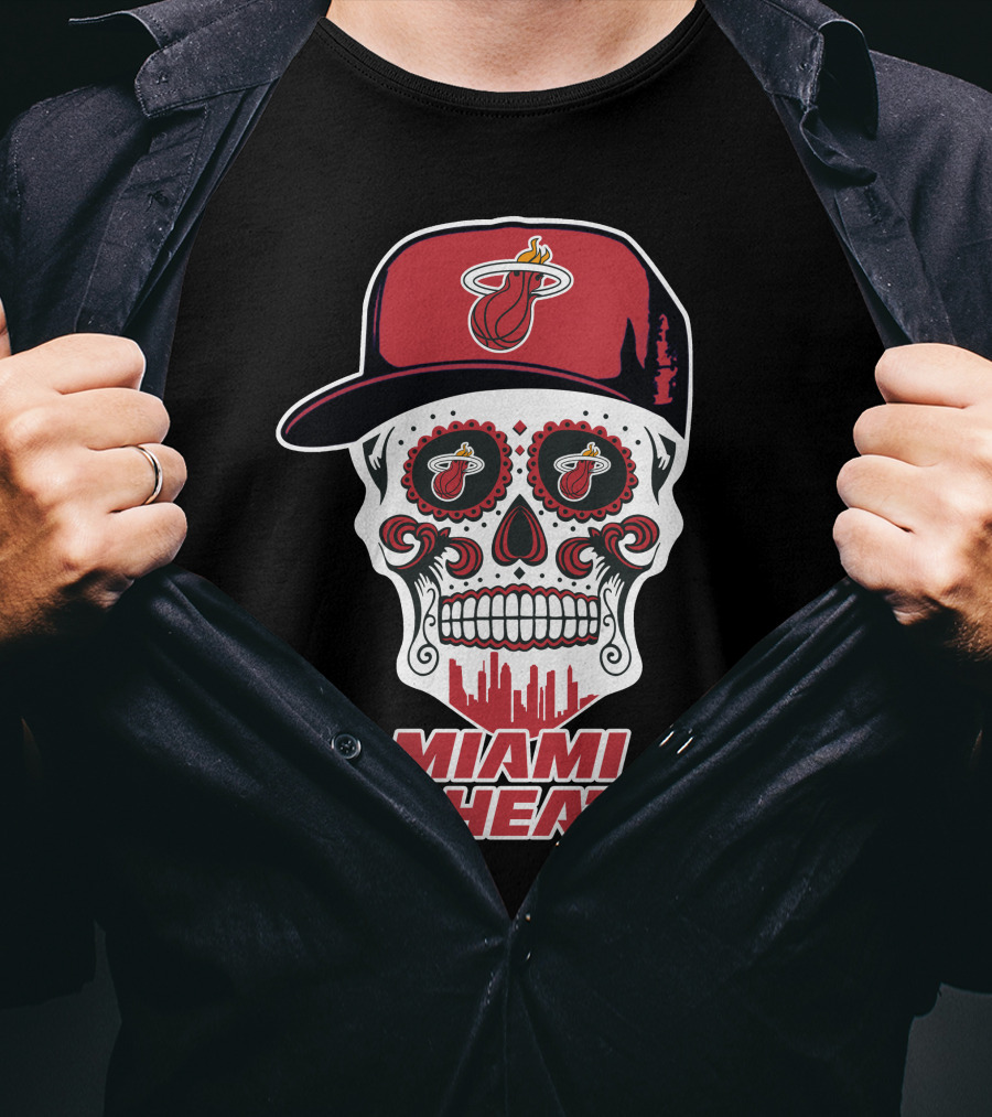 Miami Heat Skull With Basketball Logo And Cap T-Shirt