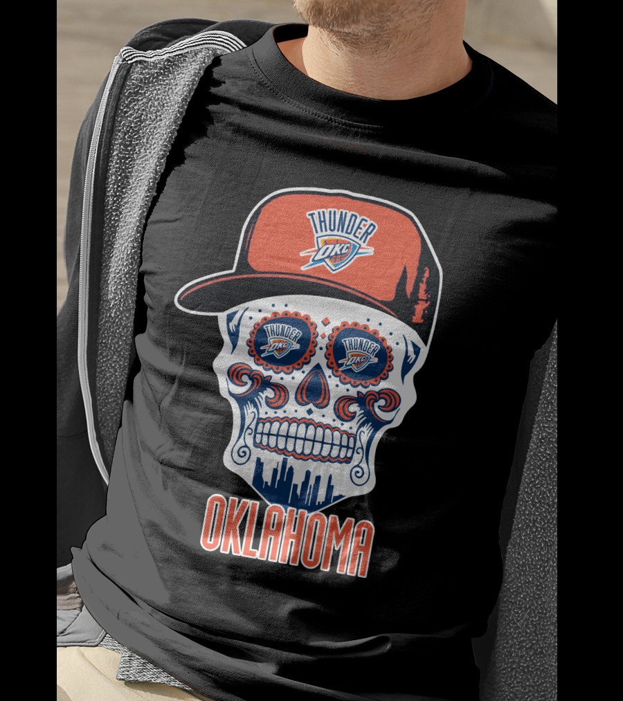 Oklahoma City Thunder Skull Cap Design With Okc T-Shirt
