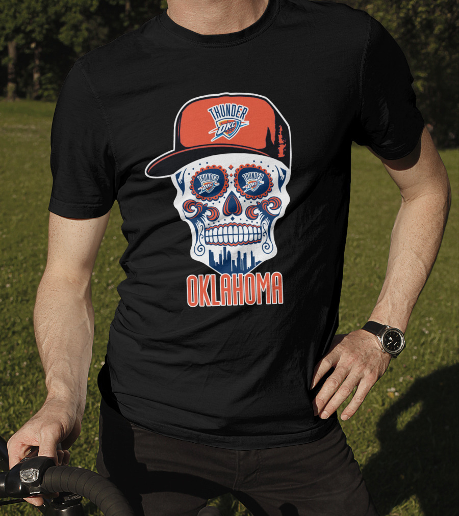Oklahoma City Thunder Skull Cap Design With Okc T-Shirt