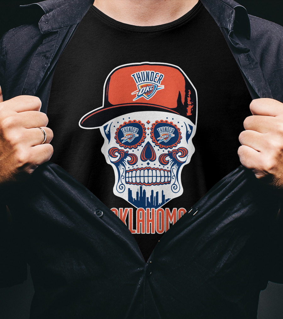 Oklahoma City Thunder Skull Cap Design With Okc T-Shirt