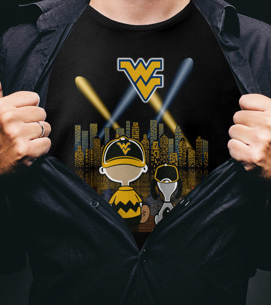 Wv Mountaineers City By Night Charlie Snoopy Skyline Lights T-Shirt