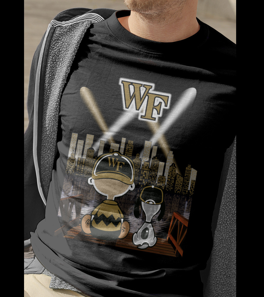 Wake Forest Peanuts Characters Cityscape Night Scene T-Shirt