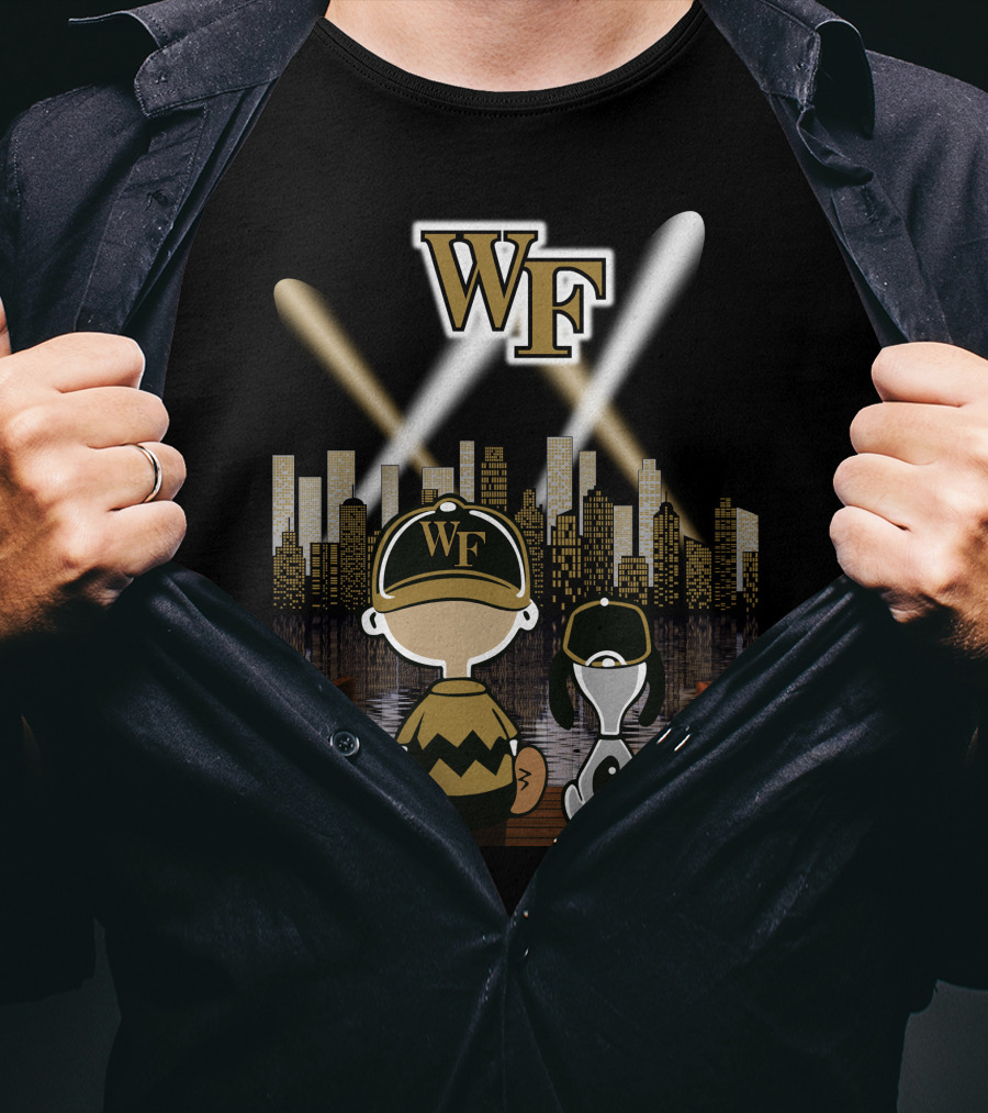 Wake Forest Peanuts Characters Cityscape Night Scene T-Shirt