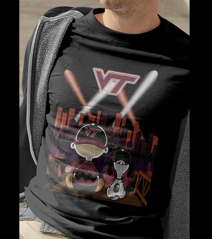 Virginia Tech Hokies Vt Skyline Night Scene T-Shirt