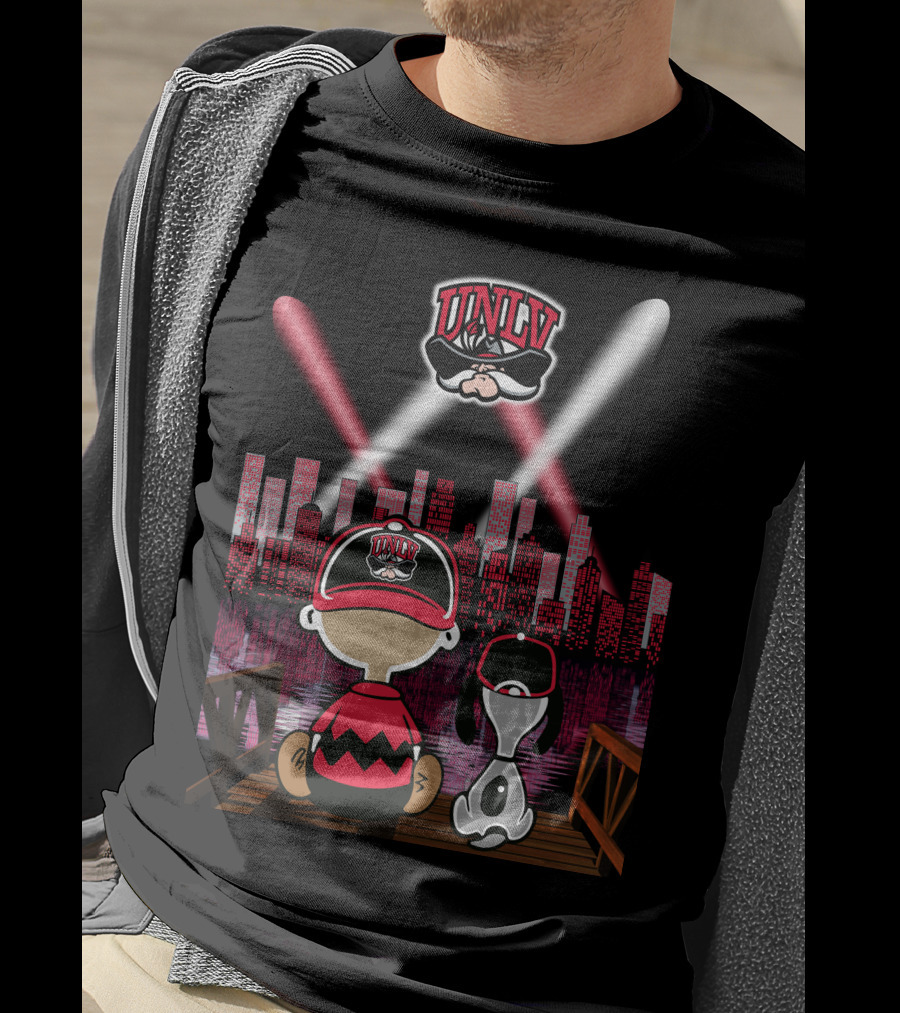 Unlv Rebels City By Night With Mascot And Skyline T-Shirt