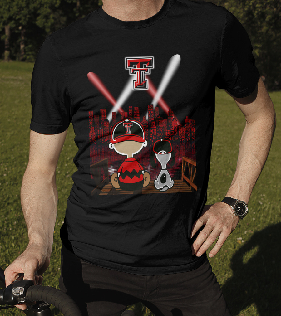 Texas Tech Red Raiders Cityscape Night Adventure With Iconic Characters T-Shirt