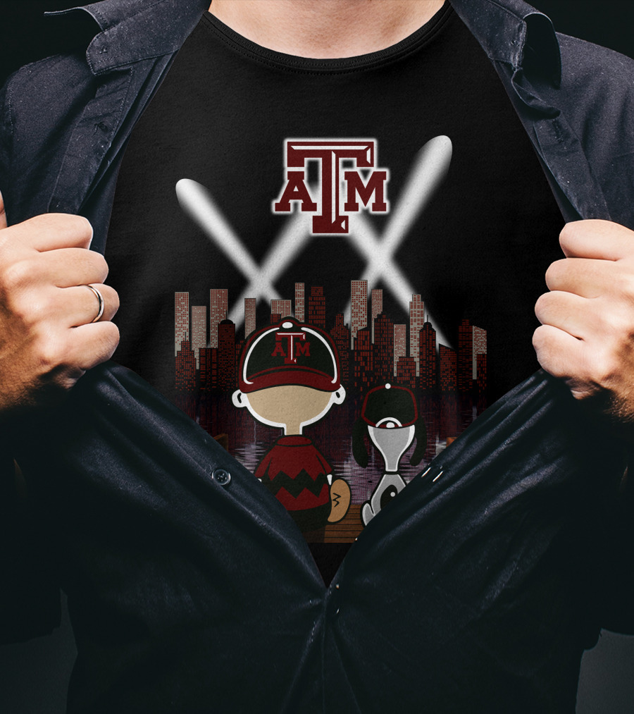 Atm Aggies City Lights With Peanuts Character At Night T-Shirt