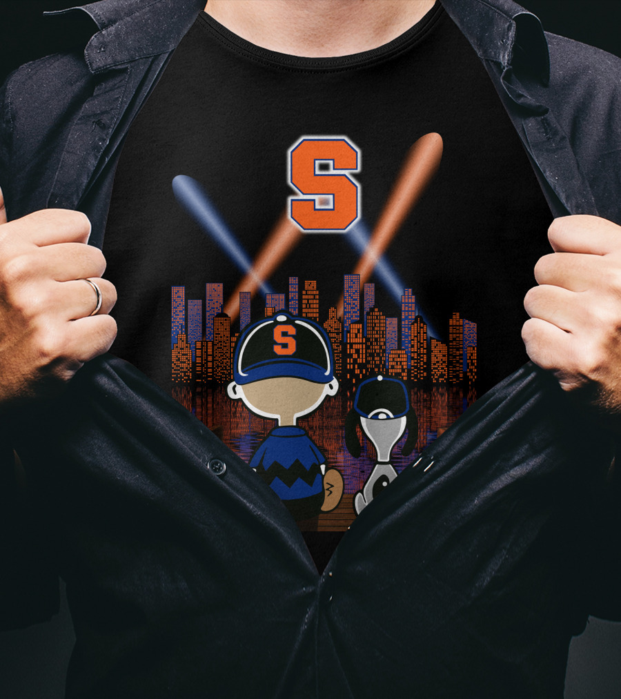 Syracuse Orange City Night Skyline With Baseball Cap And Letter S T-Shirt