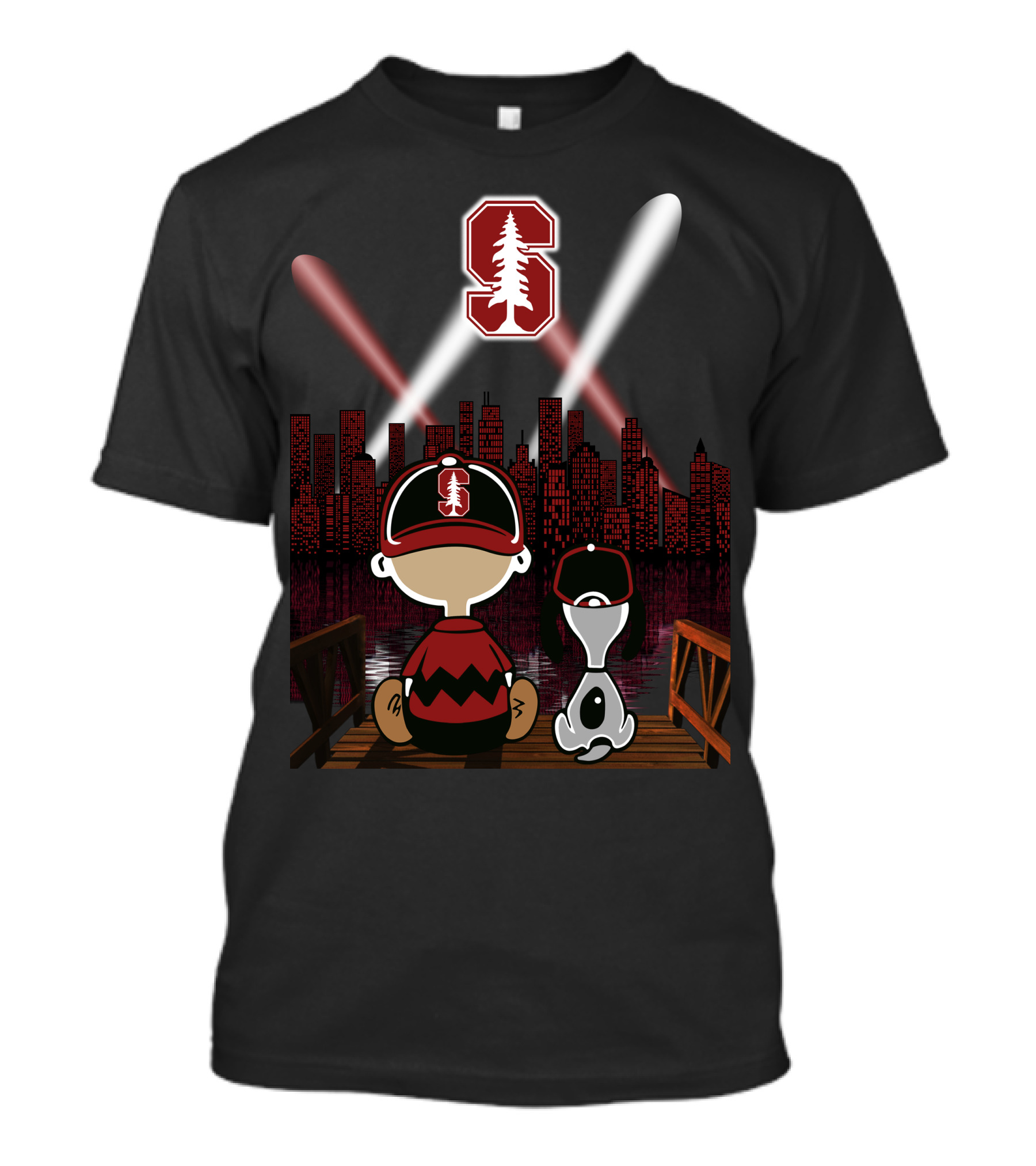 Stanford Cardinal City Night Skyline Peanuts Characters T-Shirt