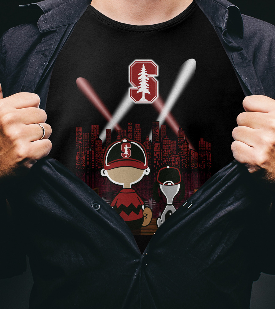 Stanford Cardinal City Night Skyline Peanuts Characters T-Shirt