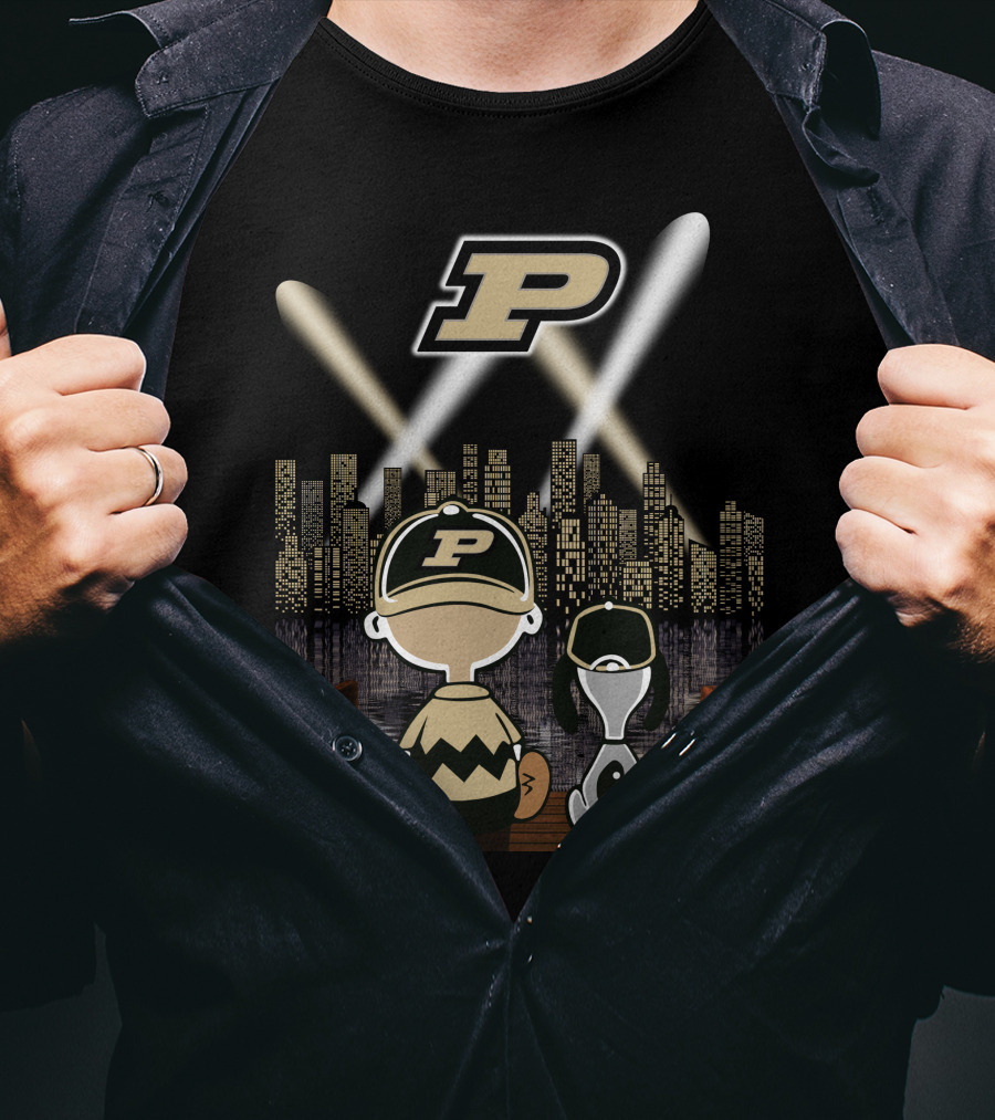 Purdue Boilermakers City Skyline With Iconic Characters And P T-Shirt