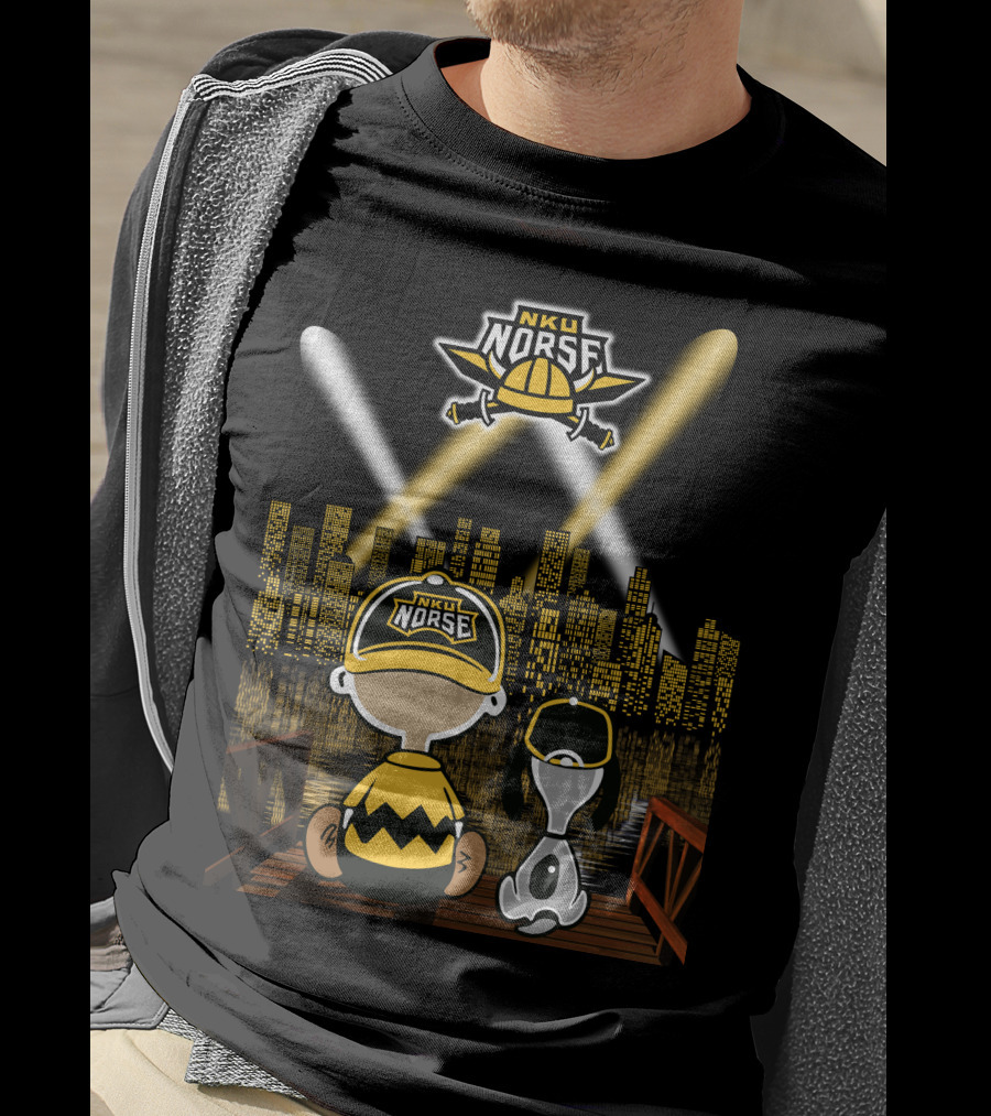 Nku Norse Skyline Fans With Dog At Night In Northern Kentucky City T-Shirt