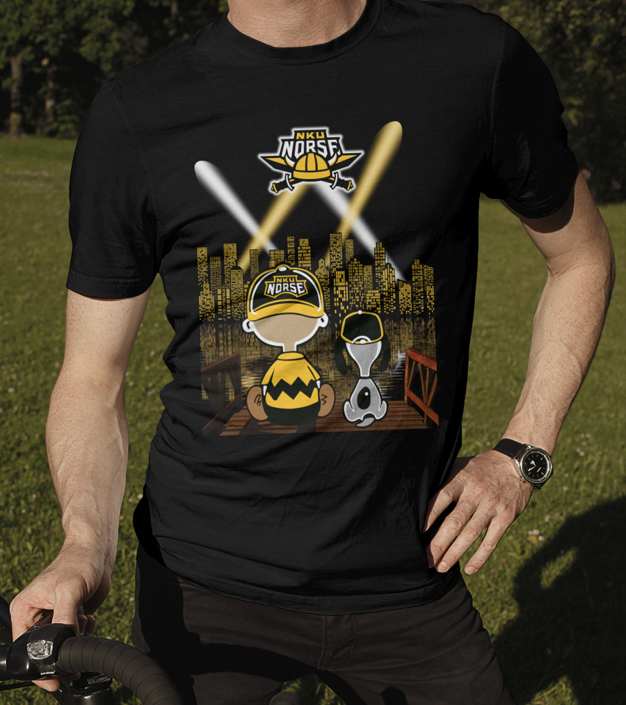 Nku Norse Skyline Fans With Dog At Night In Northern Kentucky City T-Shirt