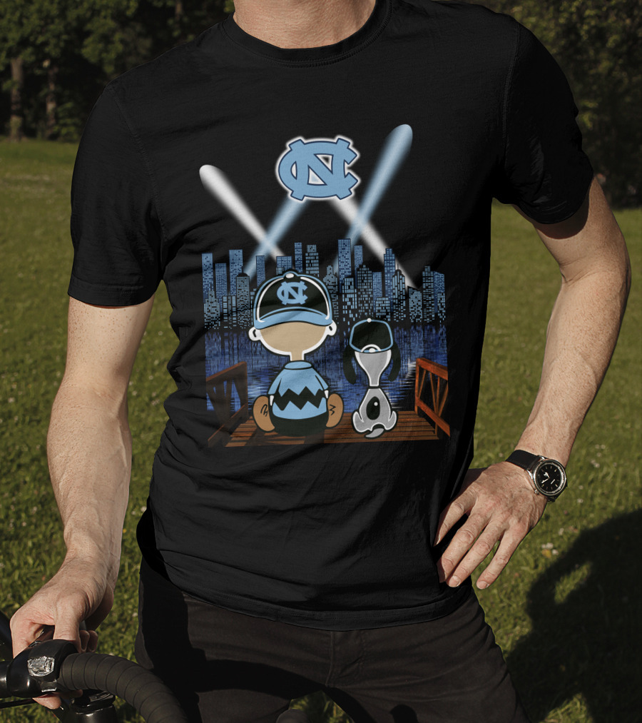 North Carolina Tar Heels City Skyline At Night With Iconic Characters T-Shirt
