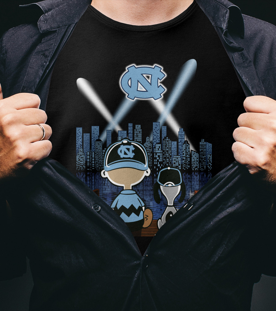 North Carolina Tar Heels City Skyline At Night With Iconic Characters T-Shirt