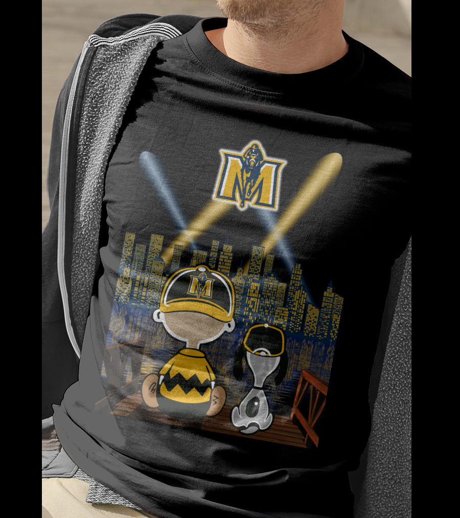 Murray State Racers City Night Skyline With Mascot And Cartoon Characters T-Shirt