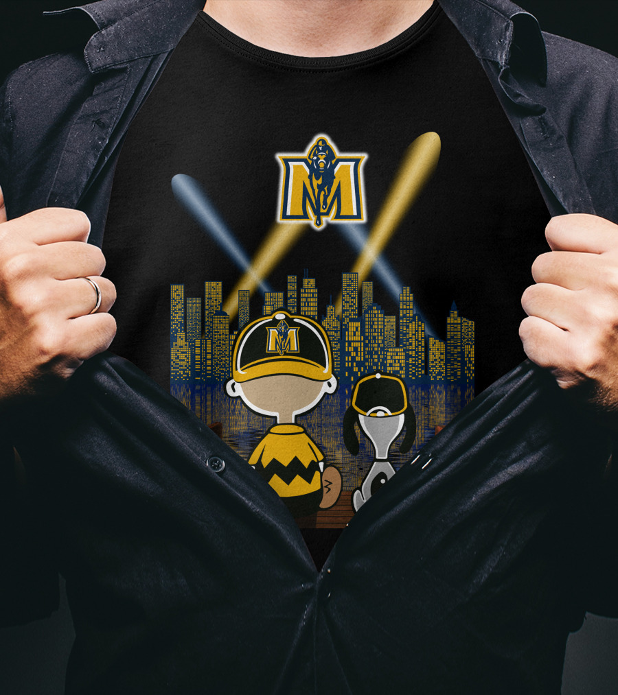 Murray State Racers City Night Skyline With Mascot And Cartoon Characters T-Shirt