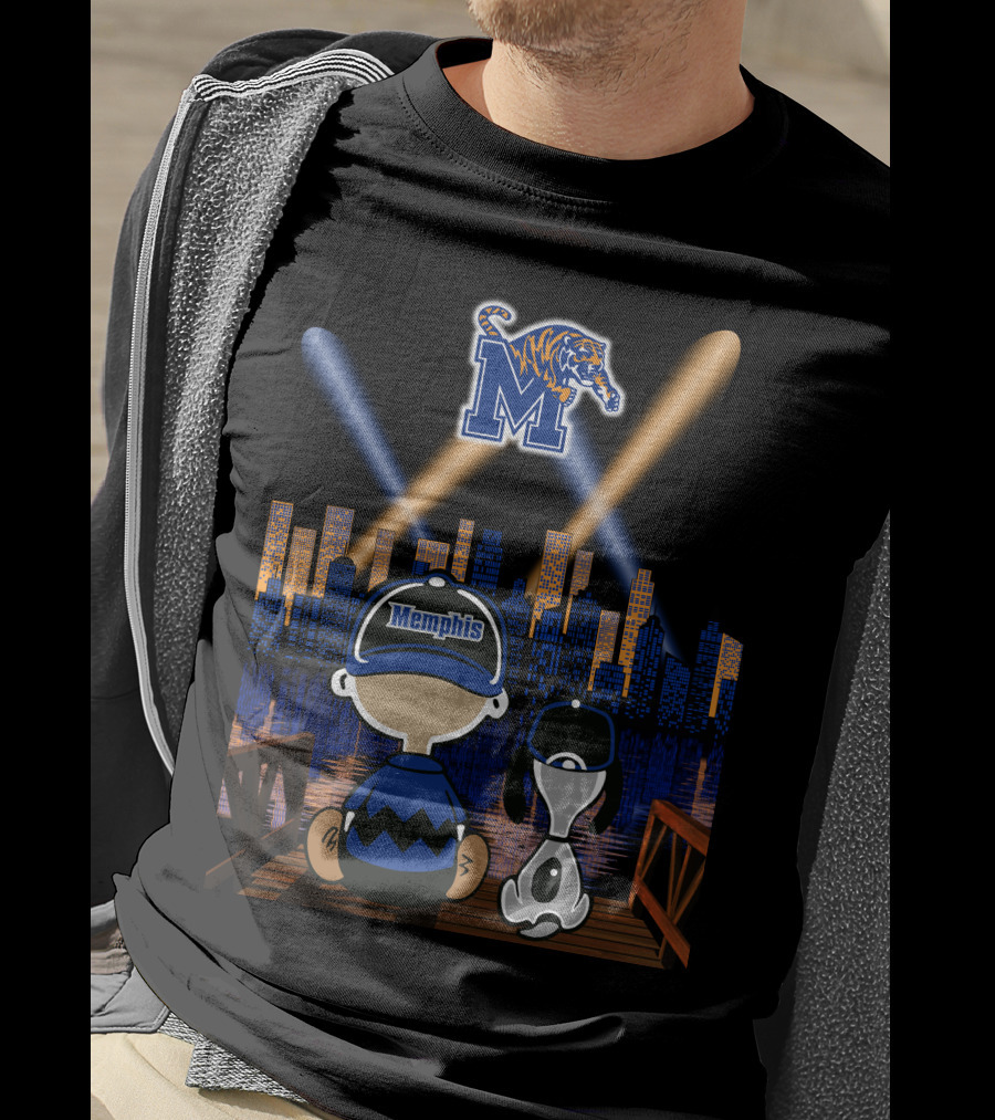 Memphis Tigers Skyline Night With Fans And Mascot Scene T-Shirt
