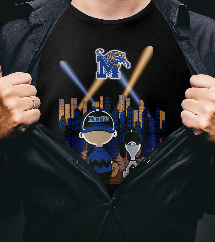 Memphis Tigers Skyline Night With Fans And Mascot Scene T-Shirt