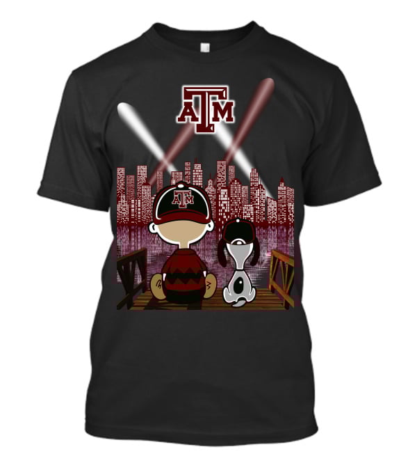 Texas A&M Aggies City Lights At Night With Iconic Characters T-Shirt