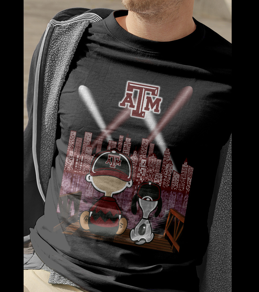 Texas A&M Aggies City Lights At Night With Iconic Characters T-Shirt