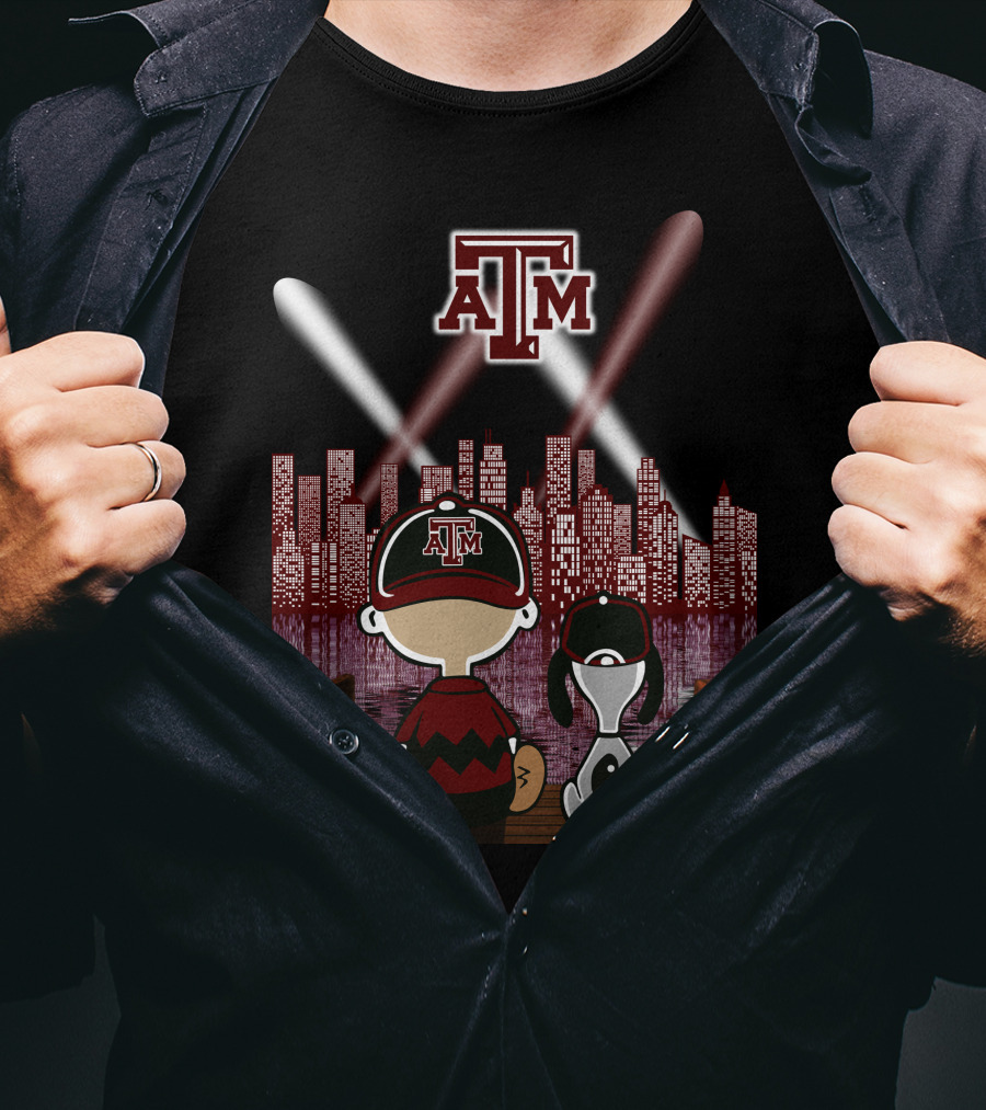 Texas A&M Aggies City Lights At Night With Iconic Characters T-Shirt