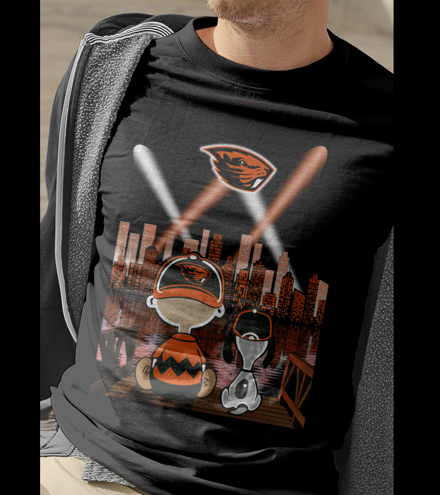 Oregon State Beavers City Skyline Night Lights Peanuts Character Scene T-Shirt