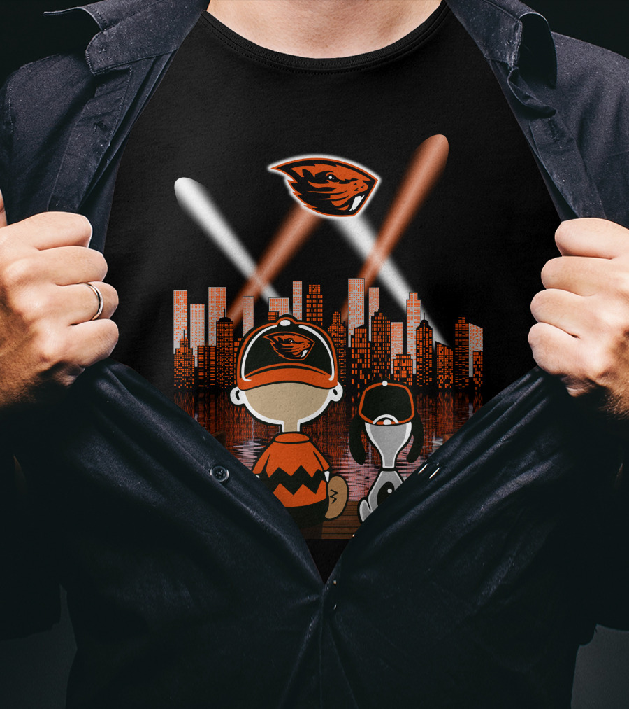 Oregon State Beavers City Skyline Night Lights Peanuts Character Scene T-Shirt