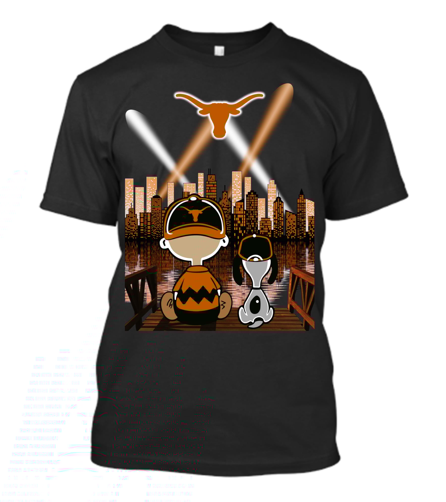 Texas Longhorns Peanuts City Skyline Night Scene T-Shirt