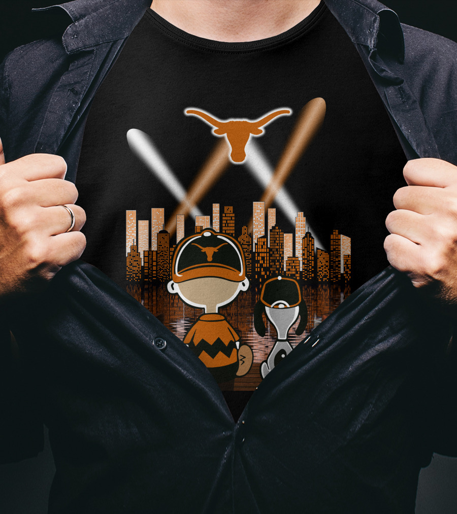 Texas Longhorns Peanuts City Skyline Night Scene T-Shirt