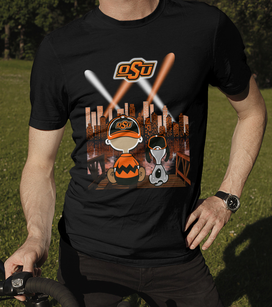 Osu Oklahoma State Cowboys City By Night Skyline T-Shirt