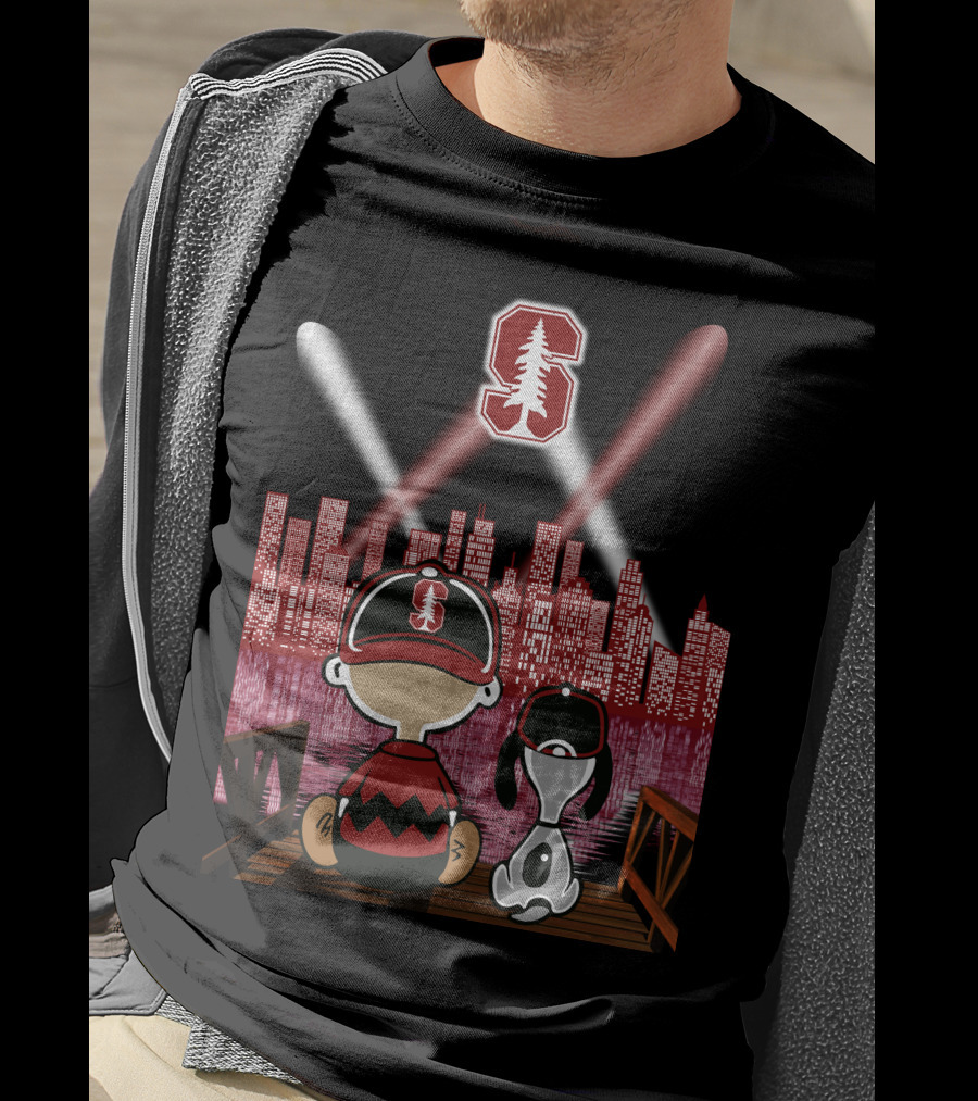 Stanford Cardinal Skyline Night With Characters And Lights T-Shirt