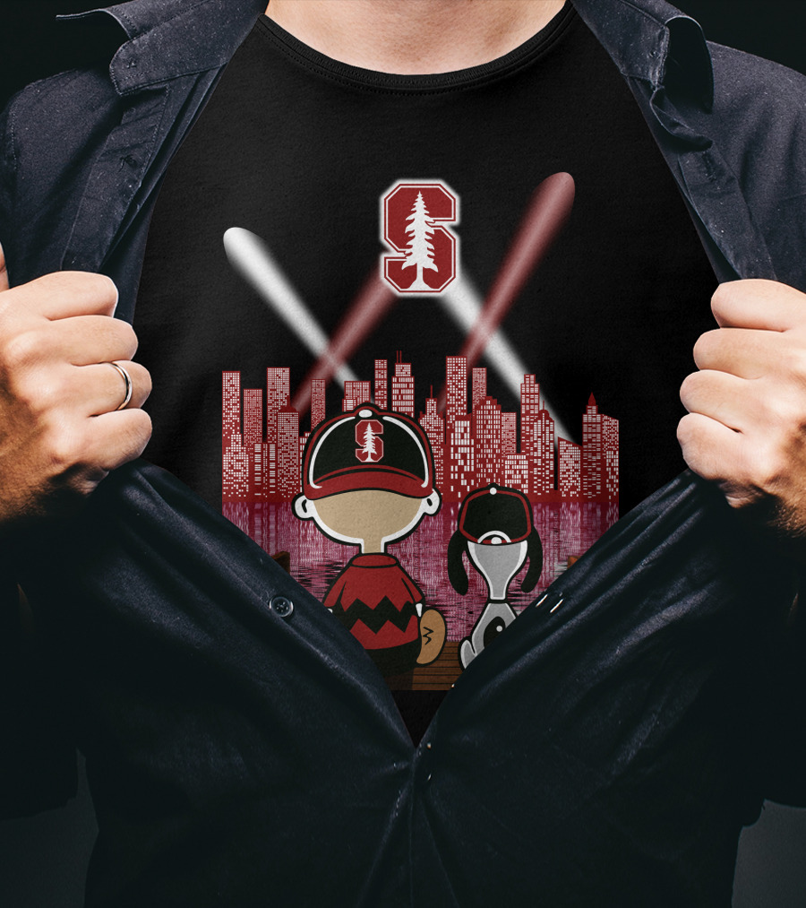 Stanford Cardinal Skyline Night With Characters And Lights T-Shirt