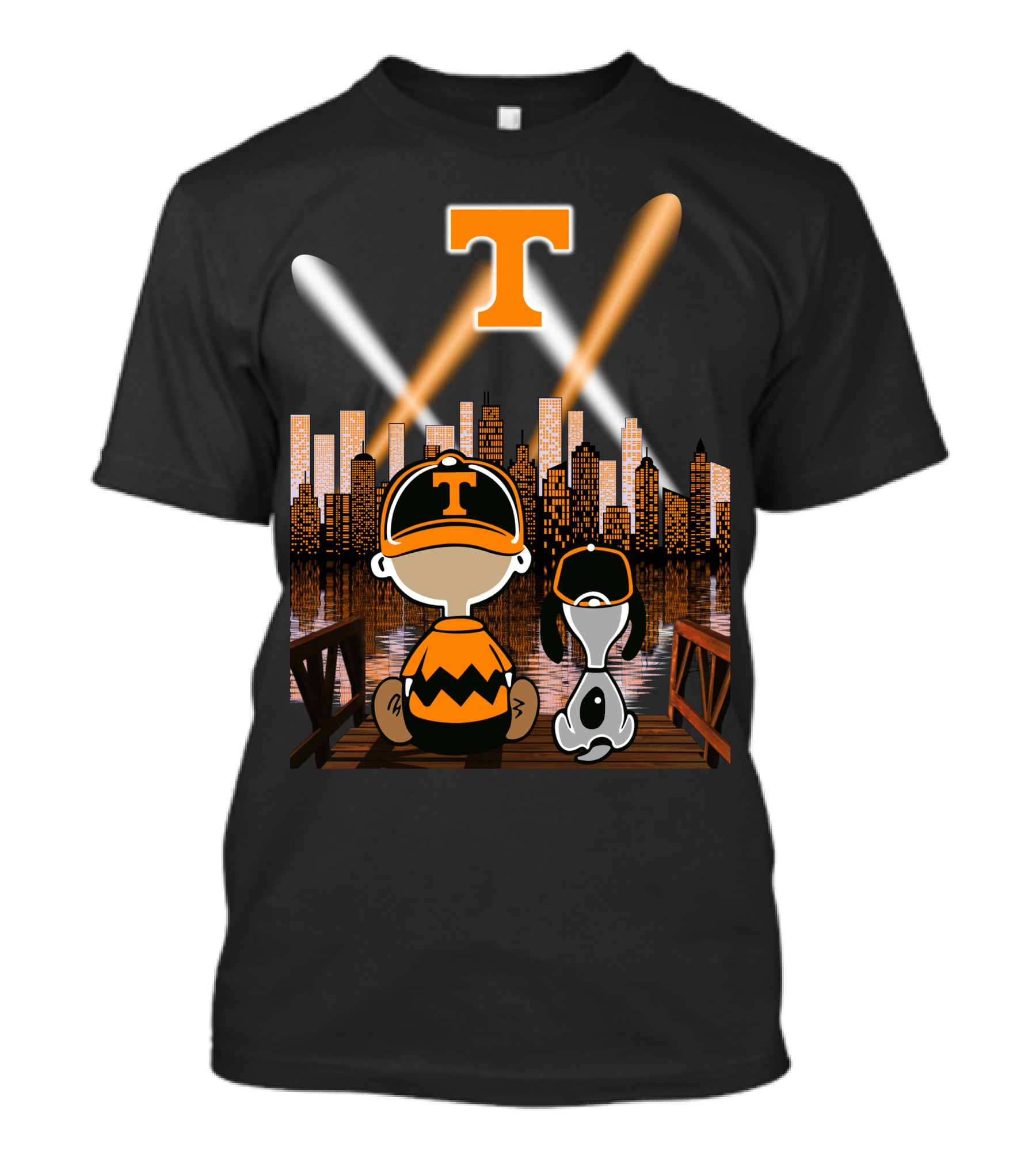 Tennessee Volunteers City Night Skyline With Iconic Cartoon Characters T-Shirt