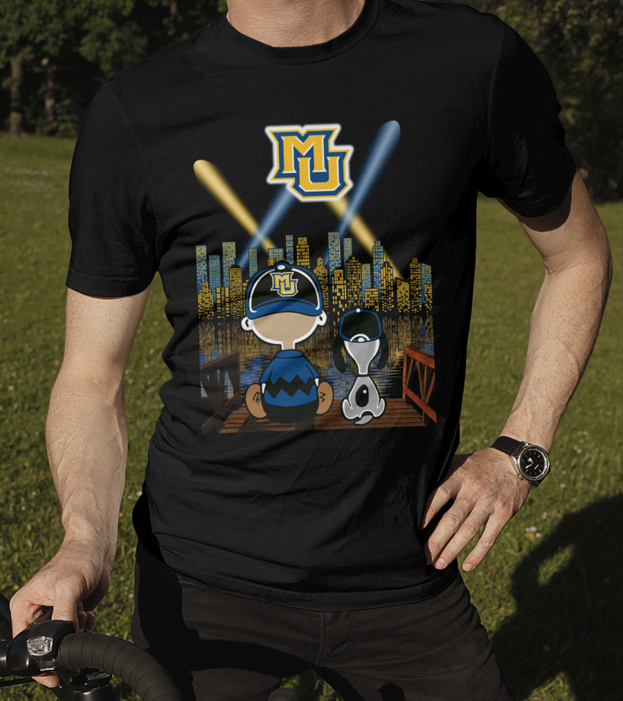 Mu Marquette Golden Eagles Cityscape Night Skyline With Baseball Cap Duo T-Shirt
