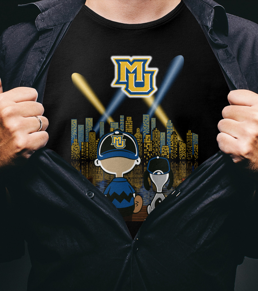Mu Marquette Golden Eagles Cityscape Night Skyline With Baseball Cap Duo T-Shirt